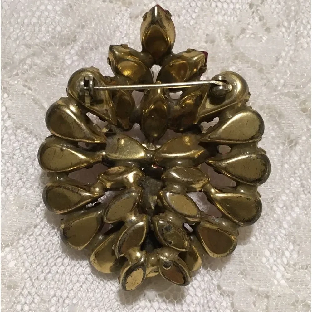 Vintage Pink Rhinestone Brooch Aurora Borealis Stones